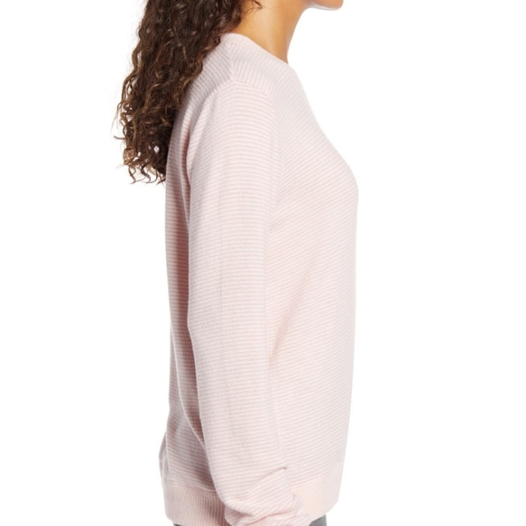 Lucky Brand Pullover Brushed Knit Crew Neck Long Sleeve Striped Pink White L NWT - Picture 9 of 15
